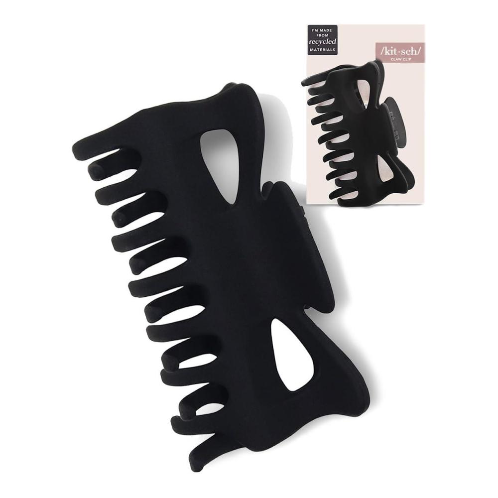 imageKitsch Large Claw Clip for Thick Hair Rubberized Finish for EasyGrip Electroplated Springs Big Hair Clips for Updos Hairstyle Ideal Gifts for Women Black 1pcBlack