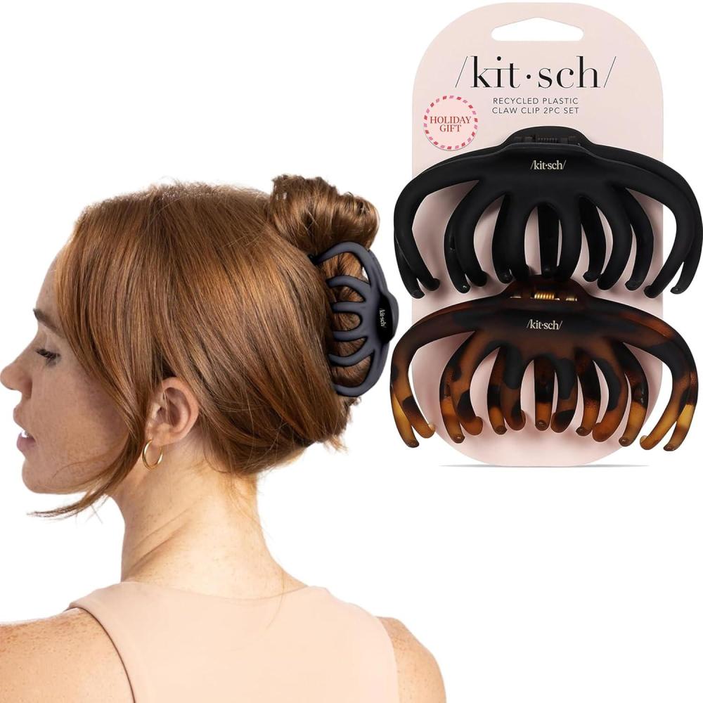 imageKitsch Octopus Claw Clips for Women Cute ampamp Stylish Hair Clips for Everyday Use Octopus Claw Clip for Thick Hair Ideal Gifts for Women Black ampamp Tortoise 2pcs