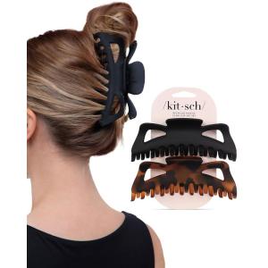 Kitsch Large Claw Clip for Thick Hair | Rubberized Finish for Easy-Grip, Electroplated Springs | Big Hair Clips for Updos Hairstyle | Ideal Gifts for Women – Black, 1pc(Tortoise and Black)