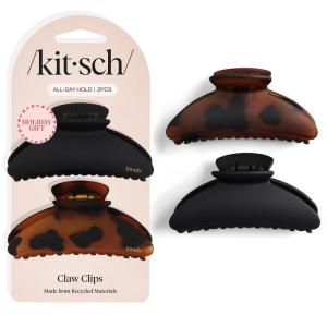 Kitsch Medium Hair Clips for Women, Strong Hold, Recycled Plastic Claw Clips for Thick Hair | Great for Updo, Half Up Hairstyle | Ideal Gifts for Women – 2pcs, Black and Tort(Tortoise and Black (2 Pieces  Medium))