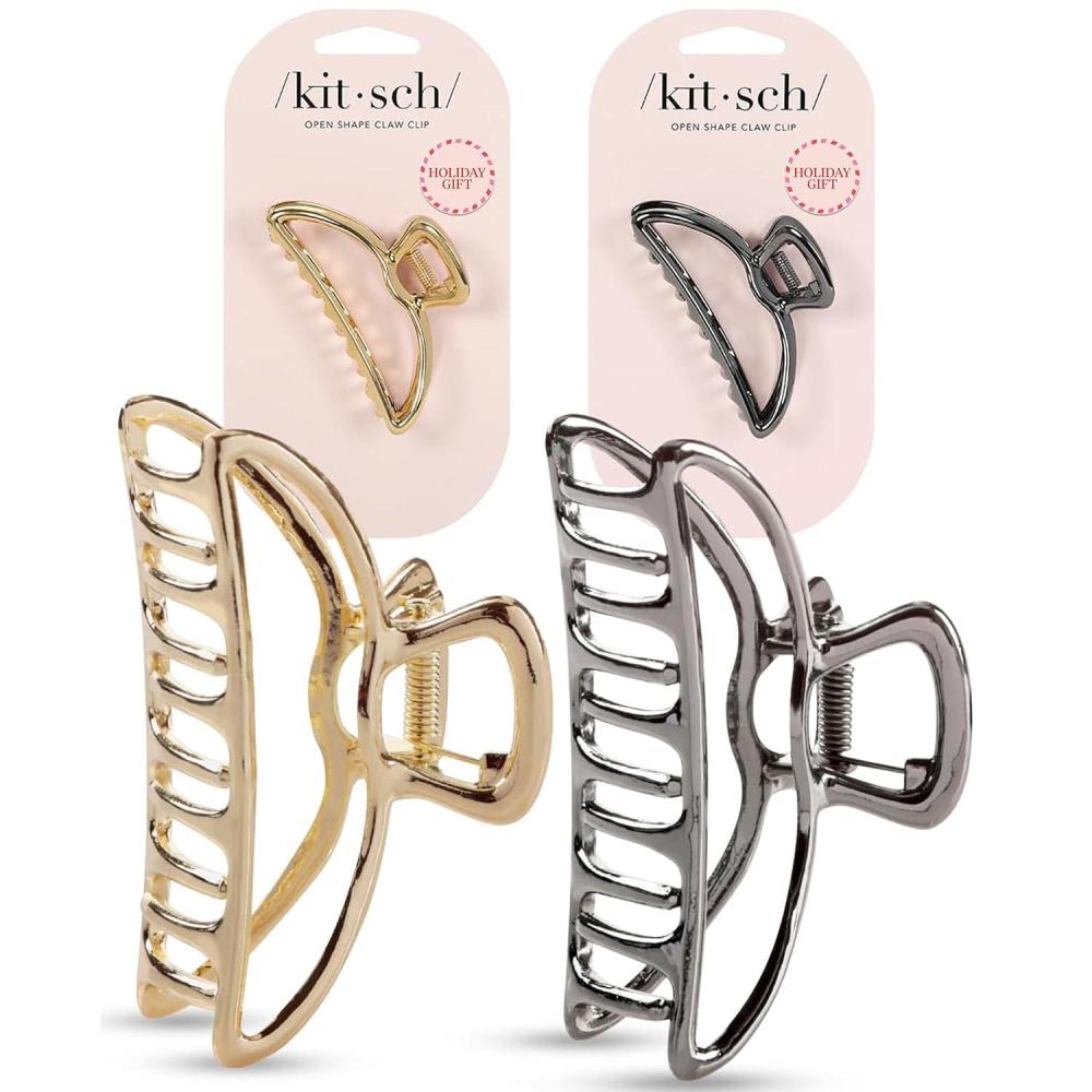 imageKitsch Gold LoopShaped Hair Clip for Women with Rhinestones Durable Metal Strong Hold ampamp Elegant Gold Hair Accessories Ideal Gifts for Women 1pcGold Hematite 2 Pieces