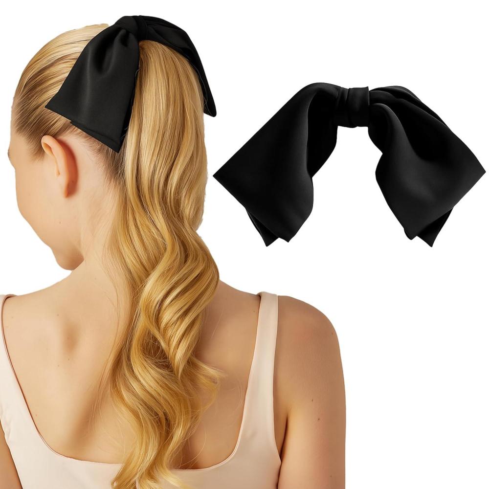 imageKitsch Oversized Hair Bows for Women Recycled Polyester Material Stylish and Elegant Cute Hair Bow Clips Ideal Gifts for Women Black 1pcBlack