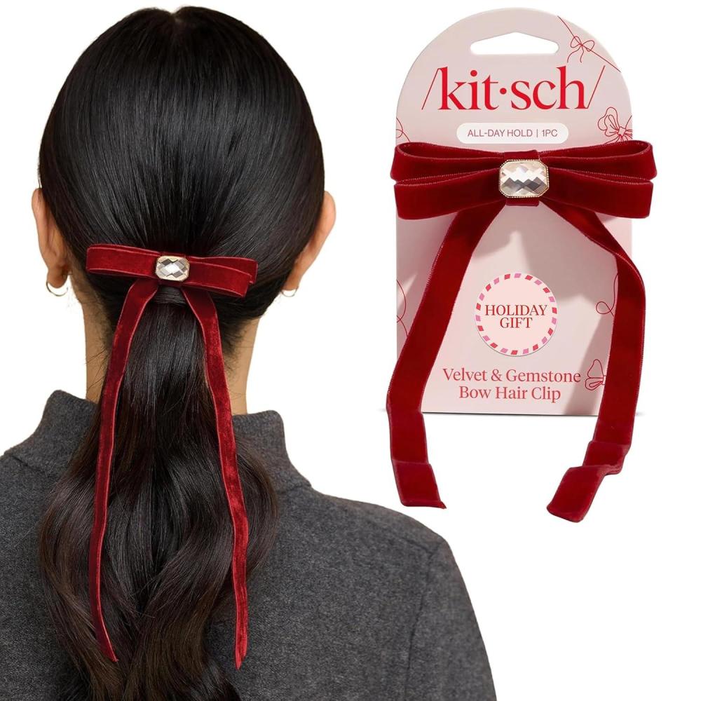 imageKitsch Oversized Hair Bows for Women Recycled Polyester Material Stylish and Elegant Cute Hair Bow Clips Ideal Gifts for Women Black 1pcRed Duckbill