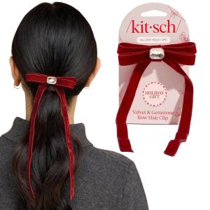 Kitsch Oversized Hair Bows for Women – Recycled Polyester Material | Stylish and Elegant | Cute Hair Bow Clips | Ideal Gifts for Women – Black, 1pc(Red Duckbill)