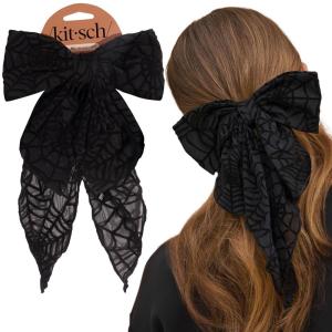 Kitsch Oversized Hair Bows for Women – Recycled Polyester Material | Stylish and Elegant | Cute Hair Bow Clips | Ideal Gifts for Women – Black, 1pc(Spiderweb)