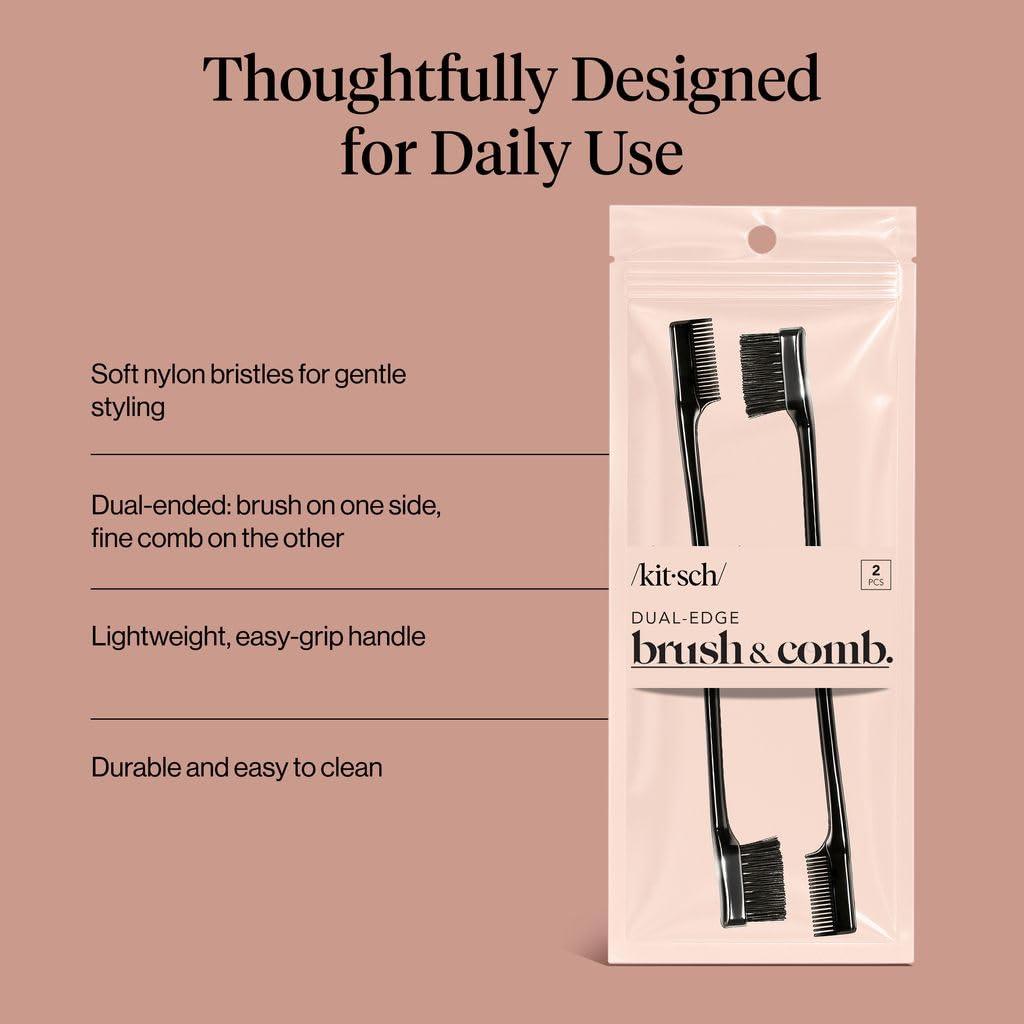 image:imageKitsch Double Sided Edge Control Hair Brushes for Women Edge Brush with Soft Nylon Bristles For Bangs Hairline Eyebrows amp Lashes 2 Pcs Black