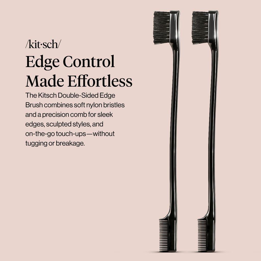 image:imageKitsch Double Sided Edge Control Hair Brushes for Women Edge Brush with Soft Nylon Bristles For Bangs Hairline Eyebrows amp Lashes 2 Pcs Black