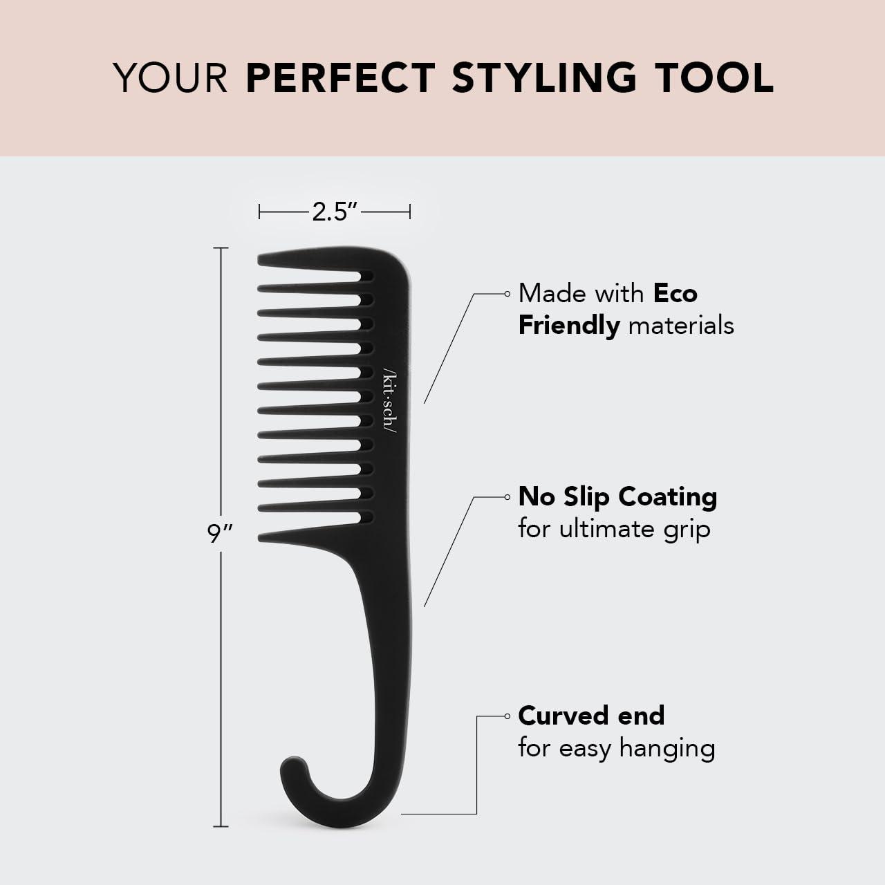 image:imageKitsch Wide Tooth Detangler Comb Curved Handle for Curly Wet amp Thick Hair Black Shower Comb for WomenWide Tooth Comb