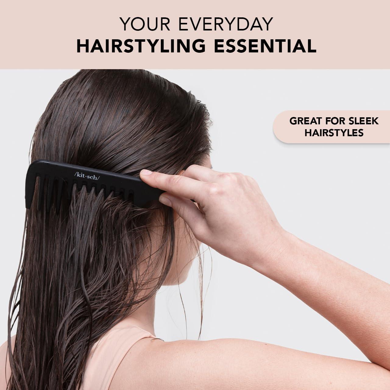 image:imageKitsch Wide Tooth Detangler Comb Curved Handle for Curly Wet amp Thick Hair Black Shower Comb for WomenWide Tooth Comb