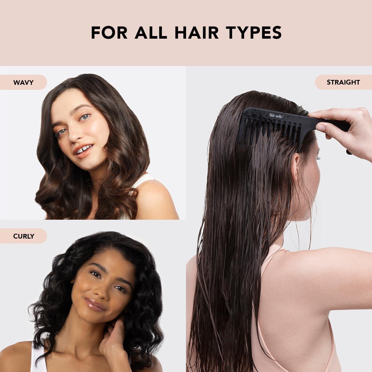image:imageKitsch Wide Tooth Detangler Comb Curved Handle for Curly Wet amp Thick Hair Black Shower Comb for WomenWide Tooth Comb
