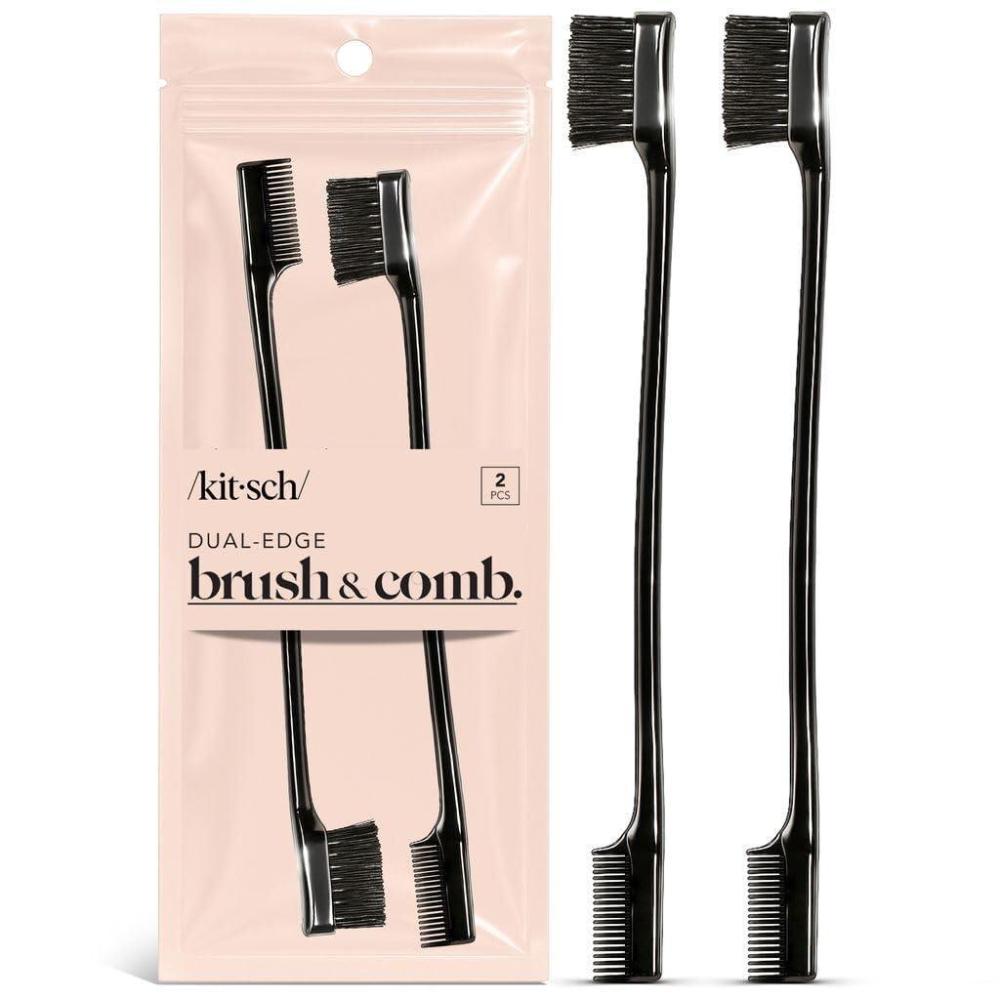 image:imageKitsch Double Sided Edge Control Hair Brushes for Women Edge Brush with Soft Nylon Bristles For Bangs Hairline Eyebrows amp Lashes 2 Pcs Black