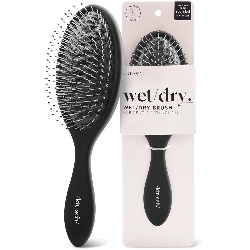 image:imageKitsch Wide Tooth Detangler Comb Curved Handle for Curly Wet amp Thick Hair Black Shower Comb for WomenWet Dry Brush
