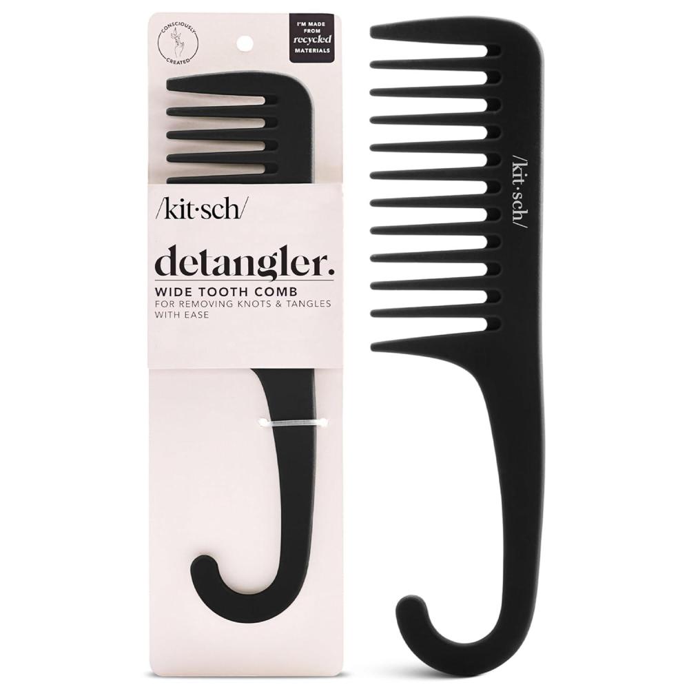 image:imageKitsch Wide Tooth Detangler Comb Curved Handle for Curly Wet amp Thick Hair Black Shower Comb for WomenWide Tooth Comb