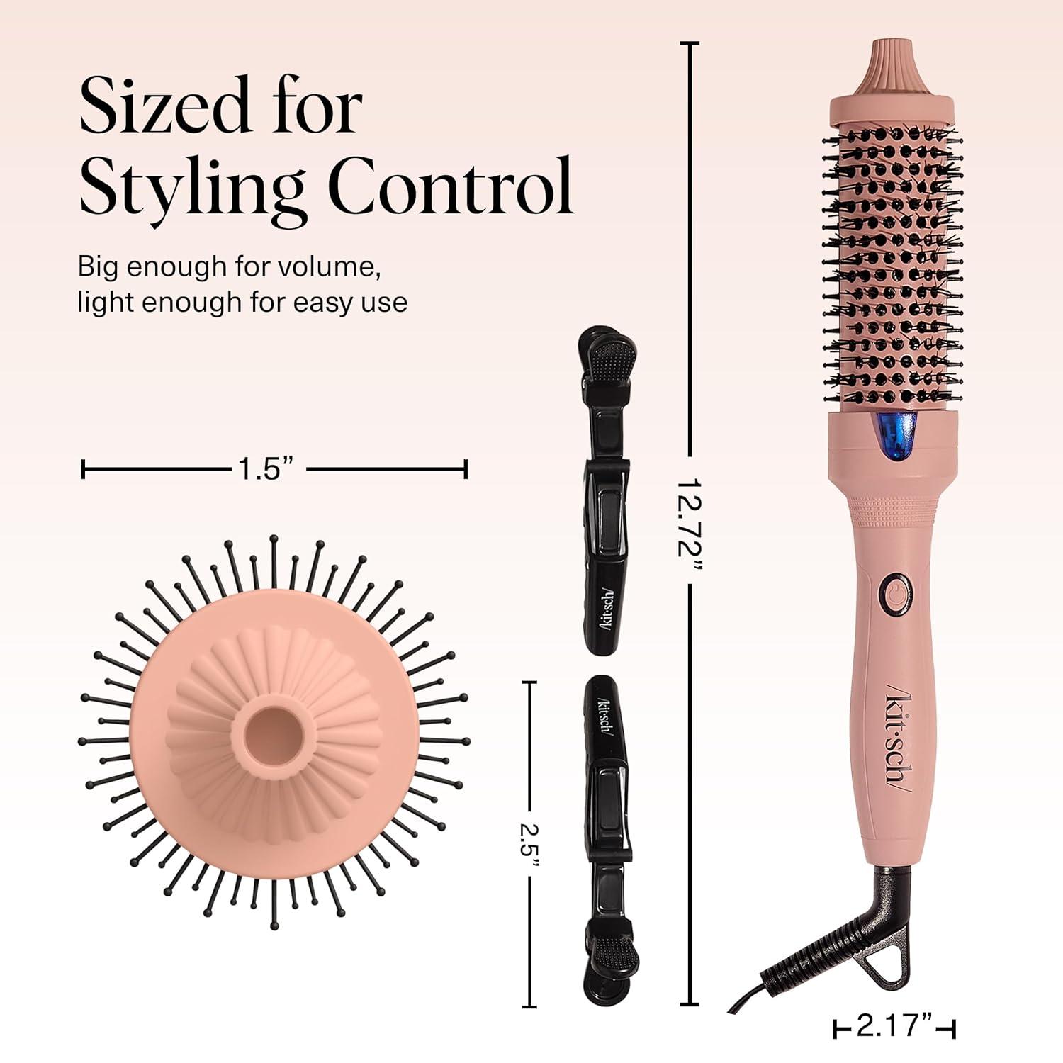 image:imageKitsch Thermal Brush Round Brush For Blowout Look 1538 mm Ceramic Barrel Hair Brush amp Hair Styling Tool For Volume amp Shine for All Hair Types FrizzReducing Ceramic Tourmaline Quick HeatUpTerracotta