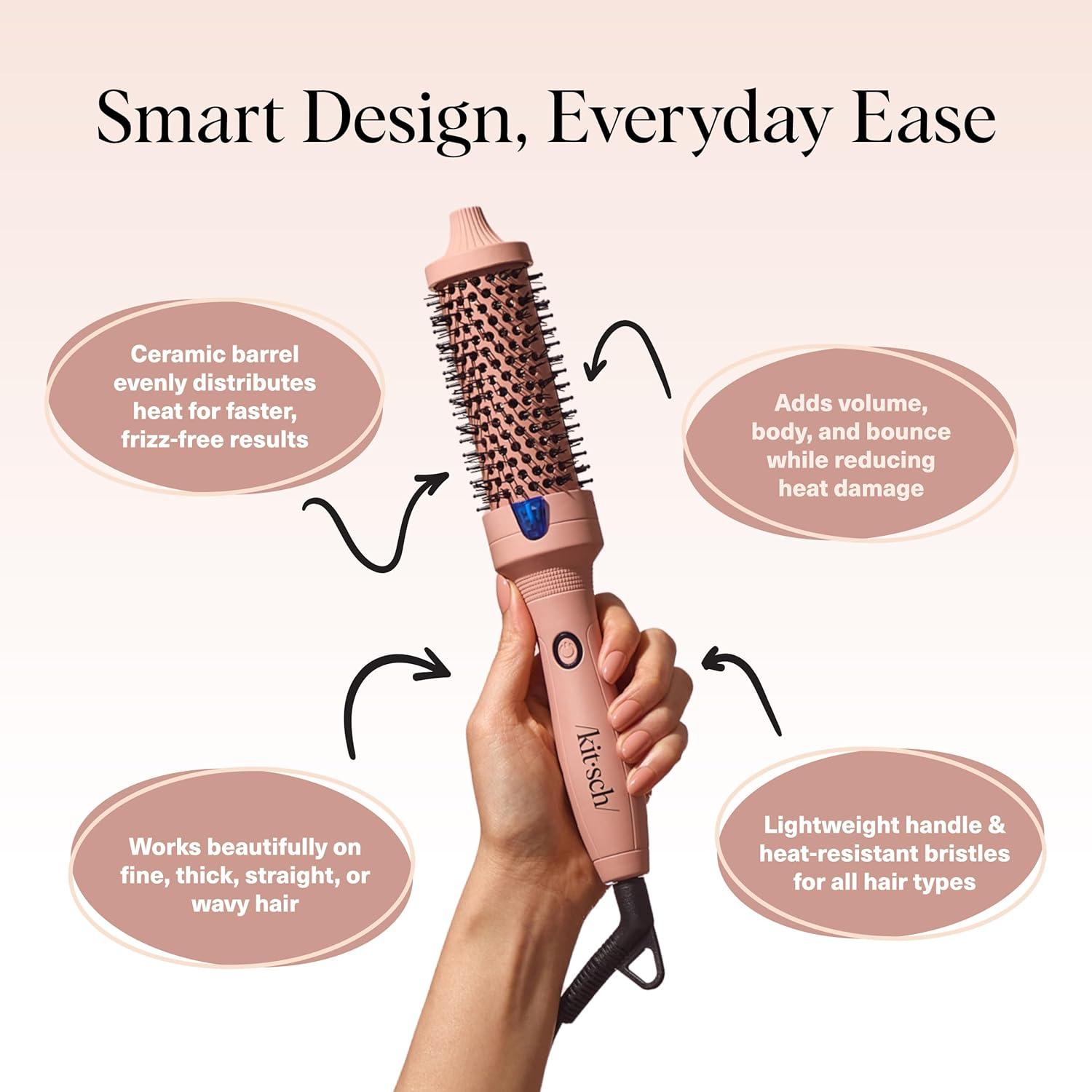 image:imageKitsch Thermal Brush Round Brush For Blowout Look 1538 mm Ceramic Barrel Hair Brush amp Hair Styling Tool For Volume amp Shine for All Hair Types FrizzReducing Ceramic Tourmaline Quick HeatUpTerracotta