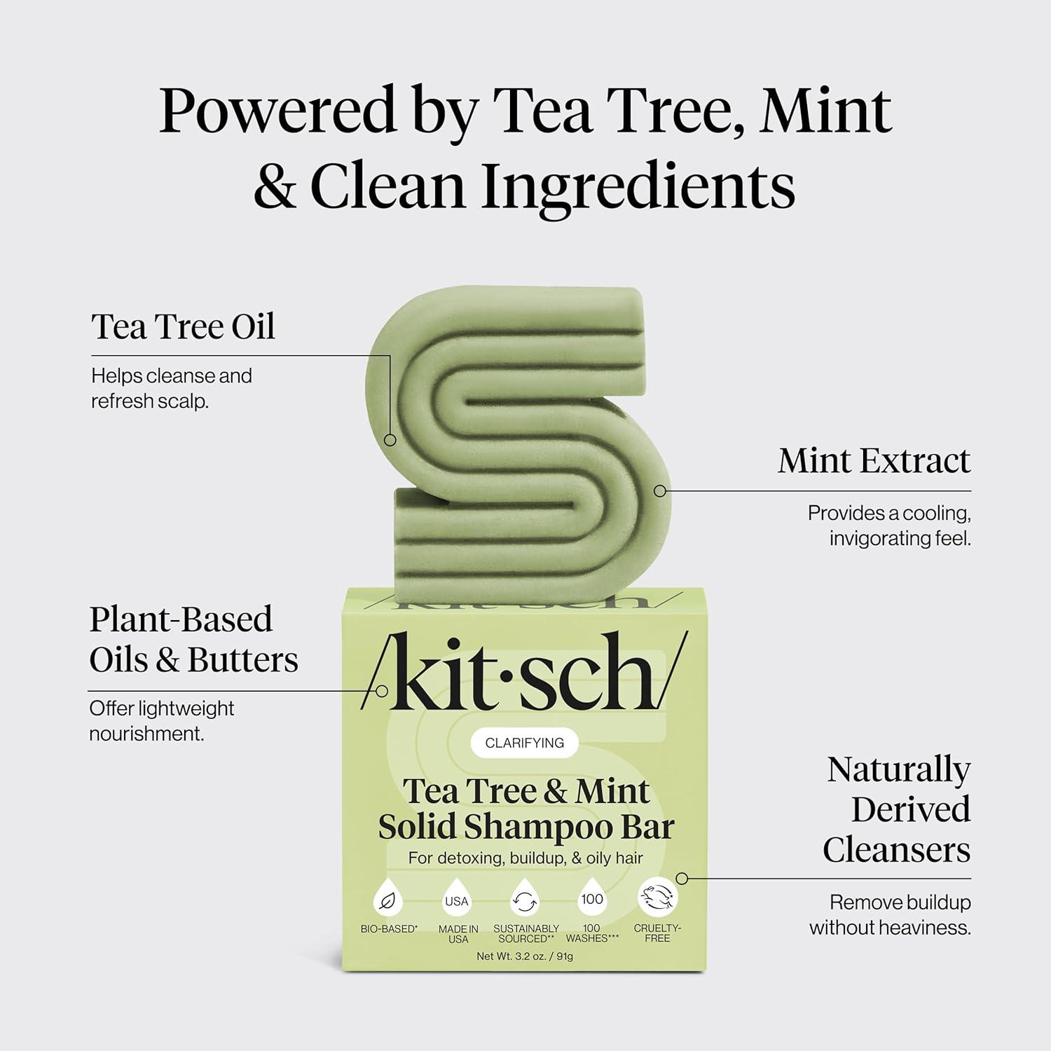 image:imageKitsch Clarifying Tea Tree amp Mint Shampoo Bar Tea Tree Shampoo for BuildUp Removal Hair Shampoo Bar for Scalp amp Oil Control Vegan Hair Care Made in USA 32 ozTea Tree Mint Clarifying Shampoo Bar
