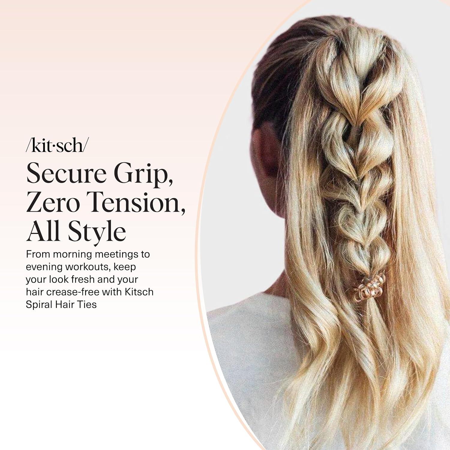 image:imageKitsch Spiral Hair Ties for Women Black Elastic Hair Ties No Damage Ponytail Holders for Thick and Thin Hair Creaseless and DentFree Coil Ideal Gifts for Women 8pc Set BlackWhite