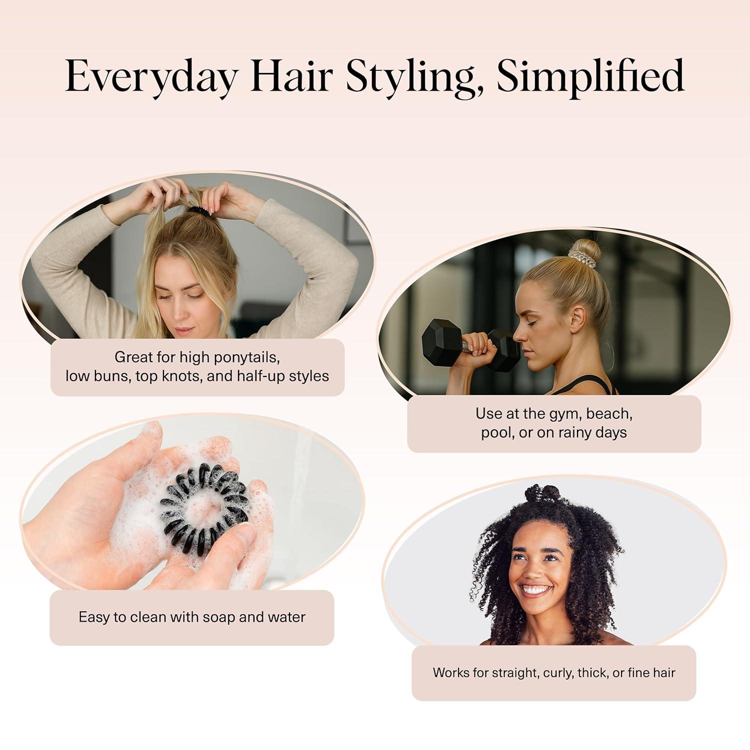 image:imageKitsch Spiral Hair Ties for Women Black Elastic Hair Ties No Damage Ponytail Holders for Thick and Thin Hair Creaseless and DentFree Coil Ideal Gifts for Women 8pc Set BlackBrunette