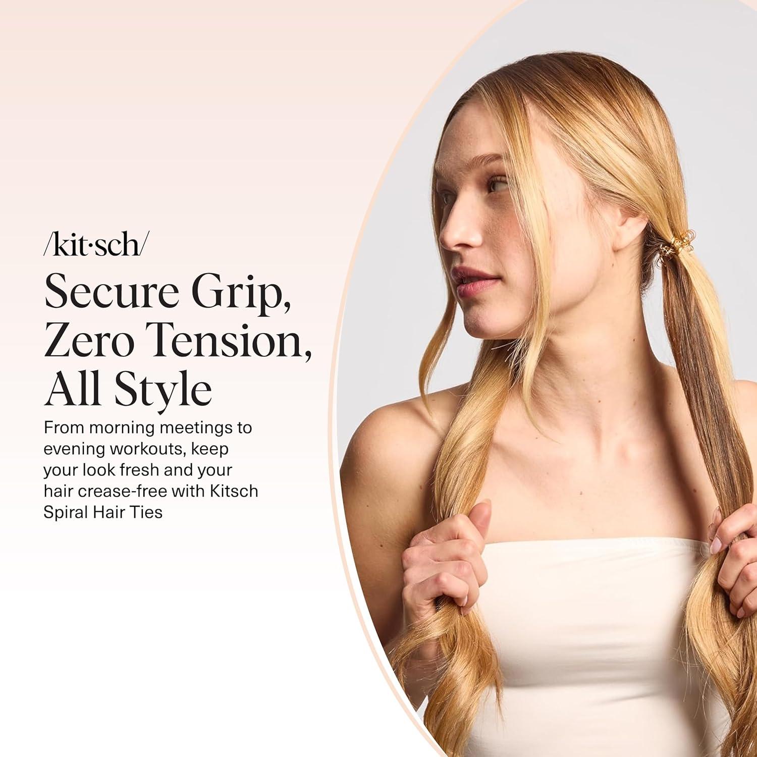 image:imageKitsch Spiral Hair Ties for Women Black Elastic Hair Ties No Damage Ponytail Holders for Thick and Thin Hair Creaseless and DentFree Coil Ideal Gifts for Women 8pc Set BlackBrunette