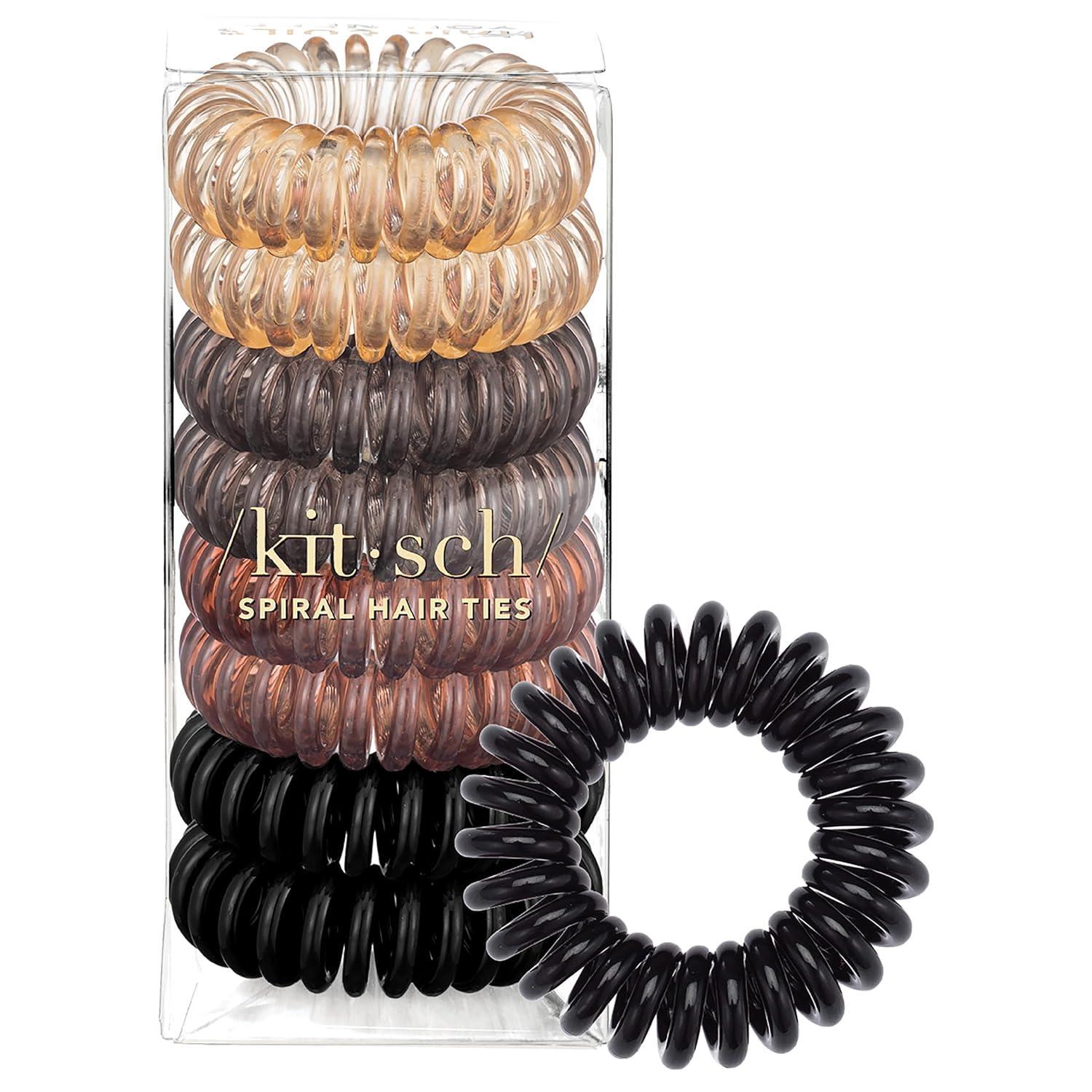image:imageKitsch Spiral Hair Ties for Women Black Elastic Hair Ties No Damage Ponytail Holders for Thick and Thin Hair Creaseless and DentFree Coil Ideal Gifts for Women 8pc Set BlackBrunette