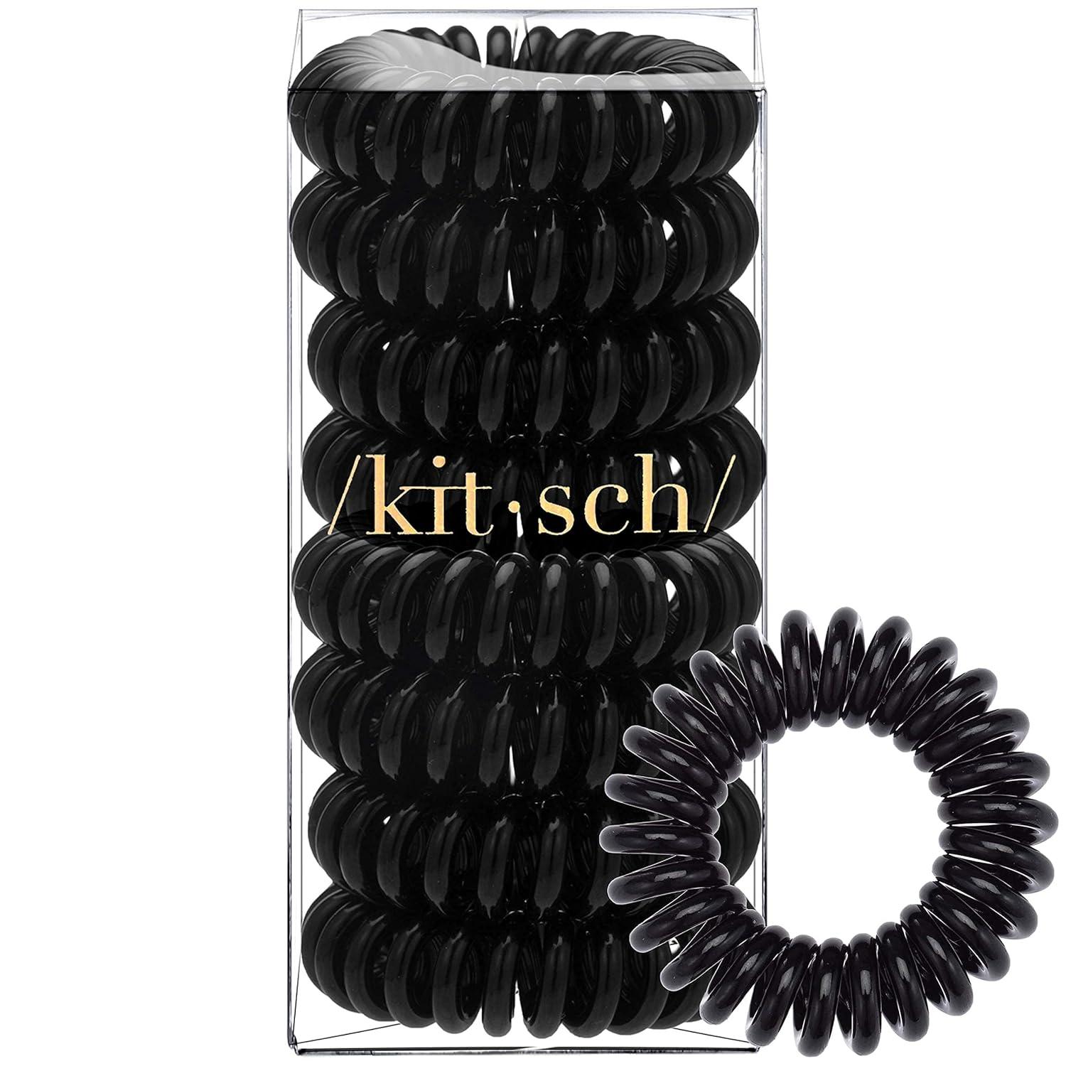 image:imageKitsch Spiral Hair Ties for Women Black Elastic Hair Ties No Damage Ponytail Holders for Thick and Thin Hair Creaseless and DentFree Coil Ideal Gifts for Women 8pc Set BlackBlack