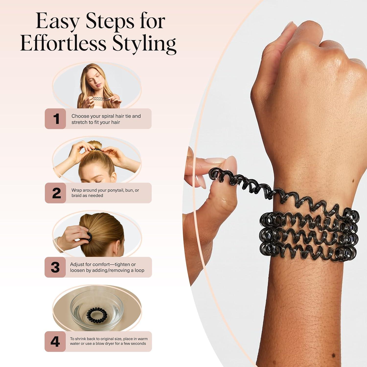 image:imageKitsch Spiral Hair Ties for Women Black Elastic Hair Ties No Damage Ponytail Holders for Thick and Thin Hair Creaseless and DentFree Coil Ideal Gifts for Women 8pc Set BlackBrunette