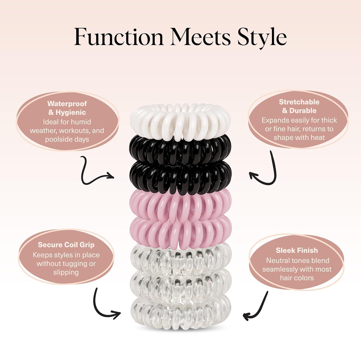 image:imageKitsch Spiral Hair Ties for Women Black Elastic Hair Ties No Damage Ponytail Holders for Thick and Thin Hair Creaseless and DentFree Coil Ideal Gifts for Women 8pc Set BlackWatercolor