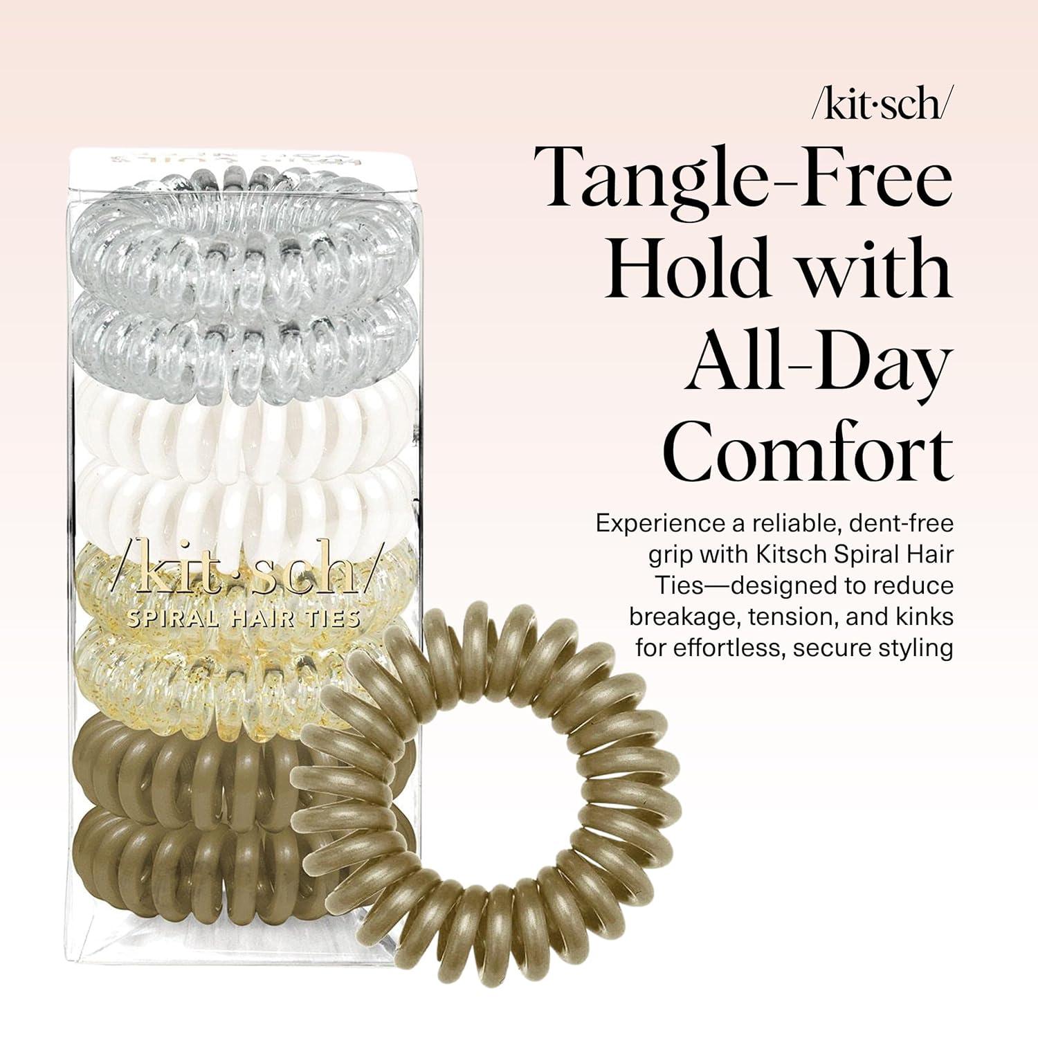 image:imageKitsch Spiral Hair Ties for Women Black Elastic Hair Ties No Damage Ponytail Holders for Thick and Thin Hair Creaseless and DentFree Coil Ideal Gifts for Women 8pc Set BlackWhite