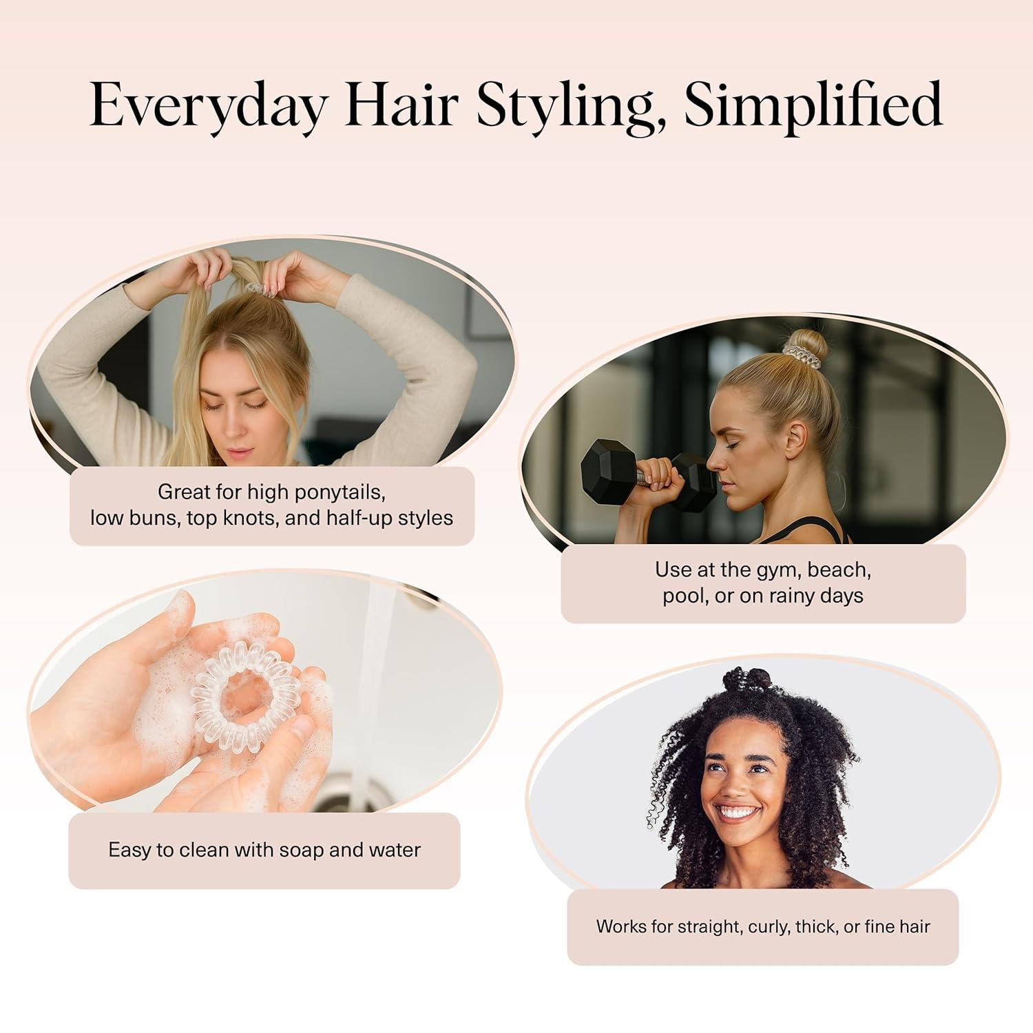 image:imageKitsch Spiral Hair Ties for Women Black Elastic Hair Ties No Damage Ponytail Holders for Thick and Thin Hair Creaseless and DentFree Coil Ideal Gifts for Women 8pc Set BlackTransparent