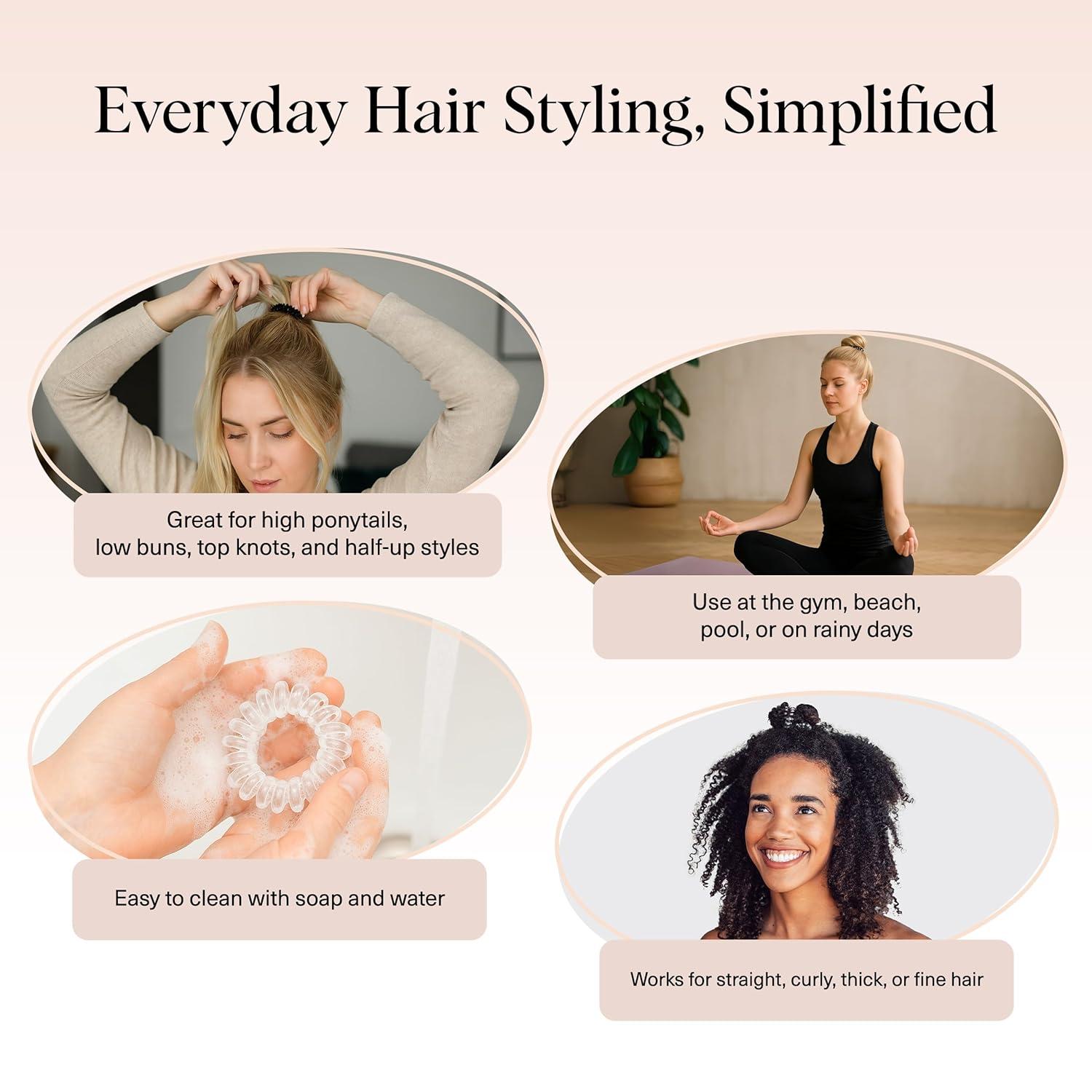 image:imageKitsch Spiral Hair Ties for Women Black Elastic Hair Ties No Damage Ponytail Holders for Thick and Thin Hair Creaseless and DentFree Coil Ideal Gifts for Women 8pc Set BlackWatercolor