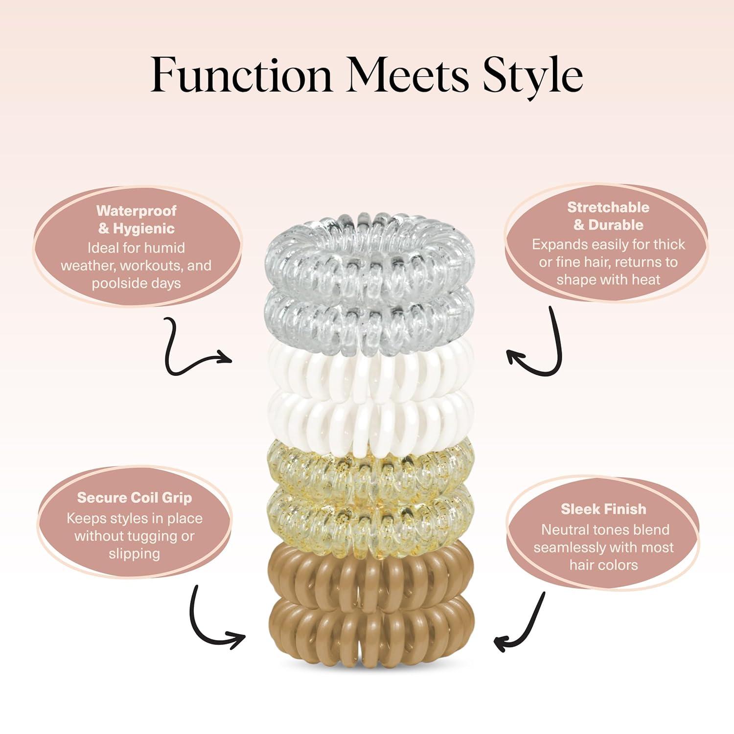 image:imageKitsch Spiral Hair Ties for Women Black Elastic Hair Ties No Damage Ponytail Holders for Thick and Thin Hair Creaseless and DentFree Coil Ideal Gifts for Women 8pc Set BlackWhite