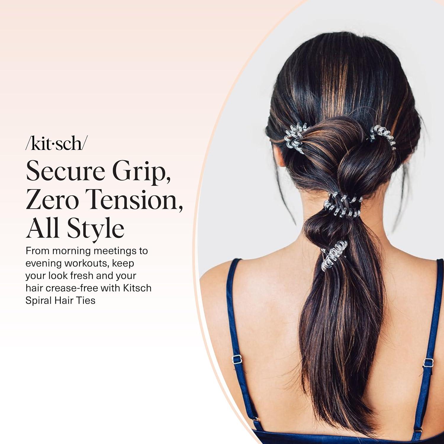 image:imageKitsch Spiral Hair Ties for Women Black Elastic Hair Ties No Damage Ponytail Holders for Thick and Thin Hair Creaseless and DentFree Coil Ideal Gifts for Women 8pc Set BlackTransparent