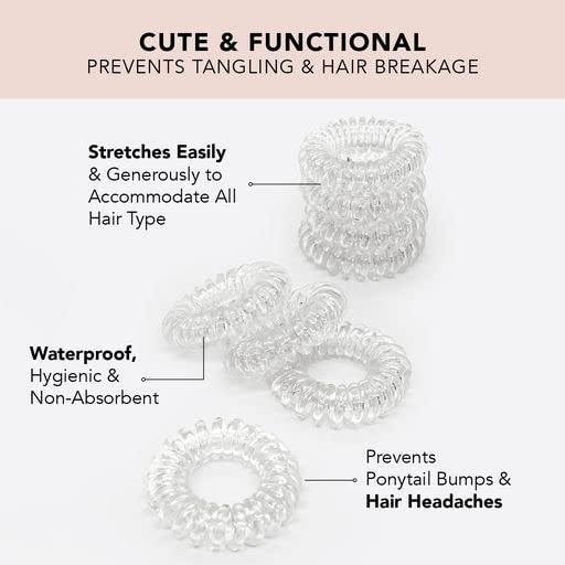 image:imageKitsch Spiral Hair Ties for Women Black Elastic Hair Ties No Damage Ponytail Holders for Thick and Thin Hair Creaseless and DentFree Coil Ideal Gifts for Women 8pc Set BlackTransparent
