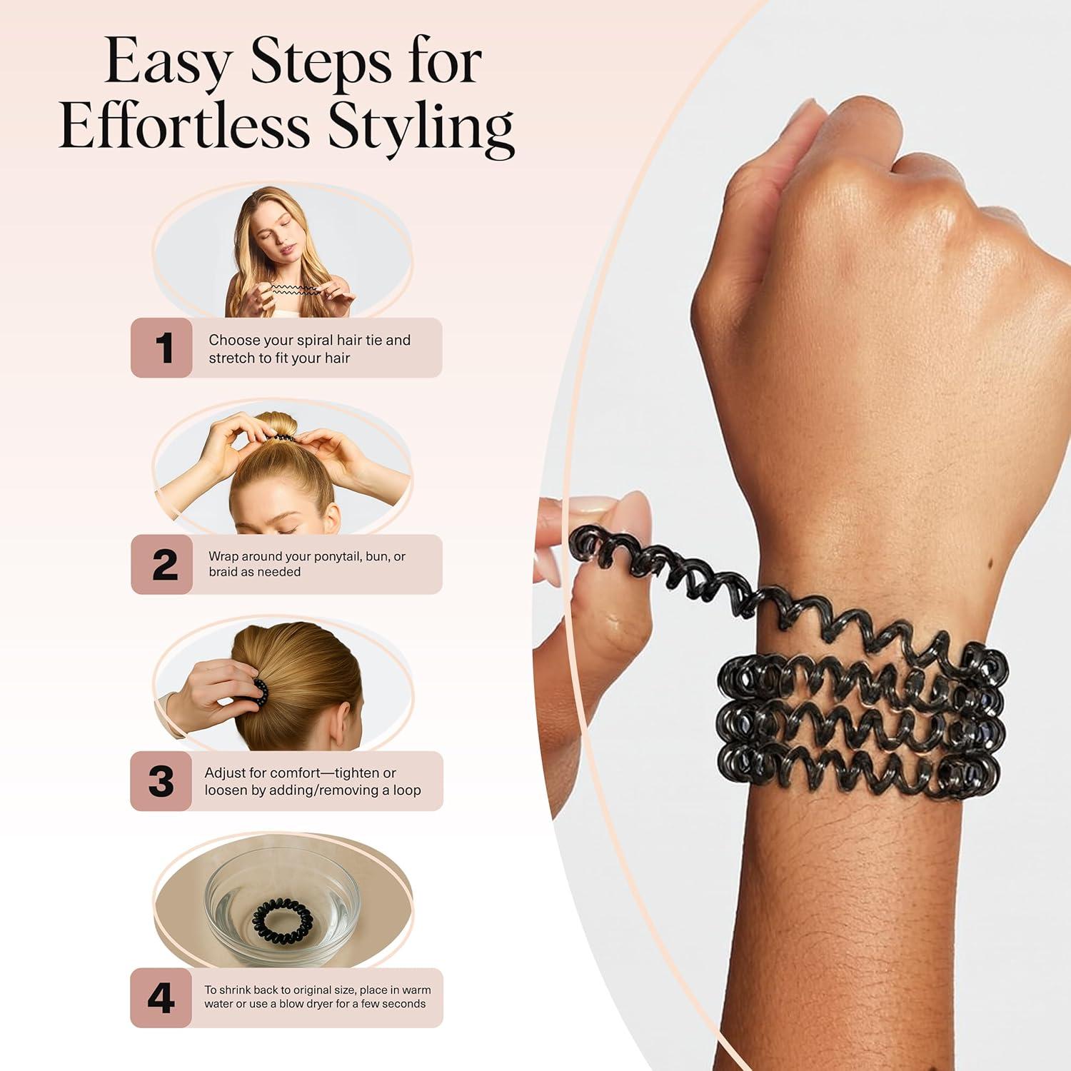 image:imageKitsch Spiral Hair Ties for Women Black Elastic Hair Ties No Damage Ponytail Holders for Thick and Thin Hair Creaseless and DentFree Coil Ideal Gifts for Women 8pc Set BlackWatercolor