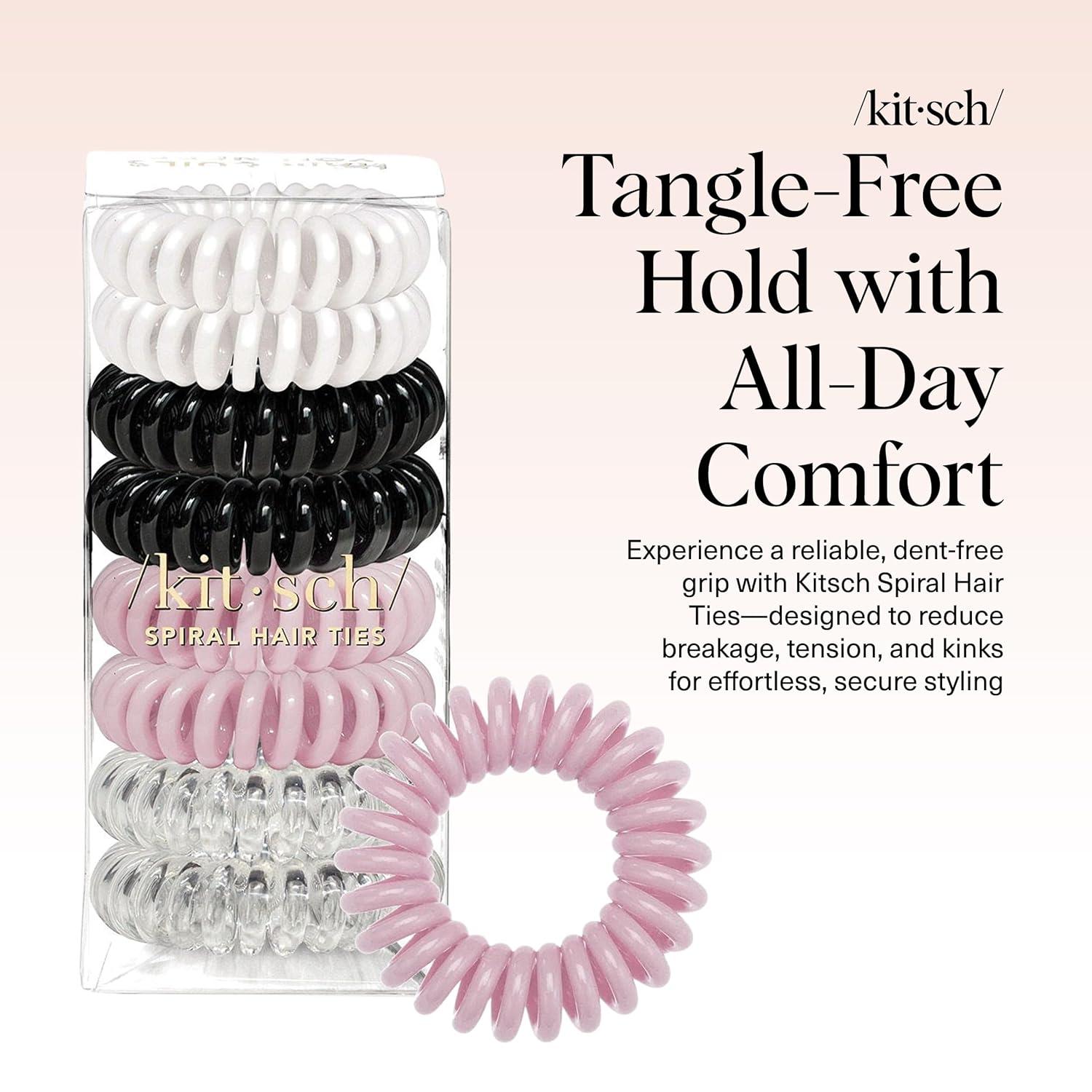 image:imageKitsch Spiral Hair Ties for Women Black Elastic Hair Ties No Damage Ponytail Holders for Thick and Thin Hair Creaseless and DentFree Coil Ideal Gifts for Women 8pc Set BlackWatercolor
