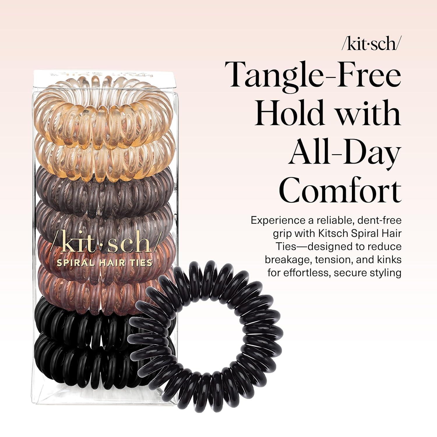 image:imageKitsch Spiral Hair Ties for Women Black Elastic Hair Ties No Damage Ponytail Holders for Thick and Thin Hair Creaseless and DentFree Coil Ideal Gifts for Women 8pc Set BlackBrunette