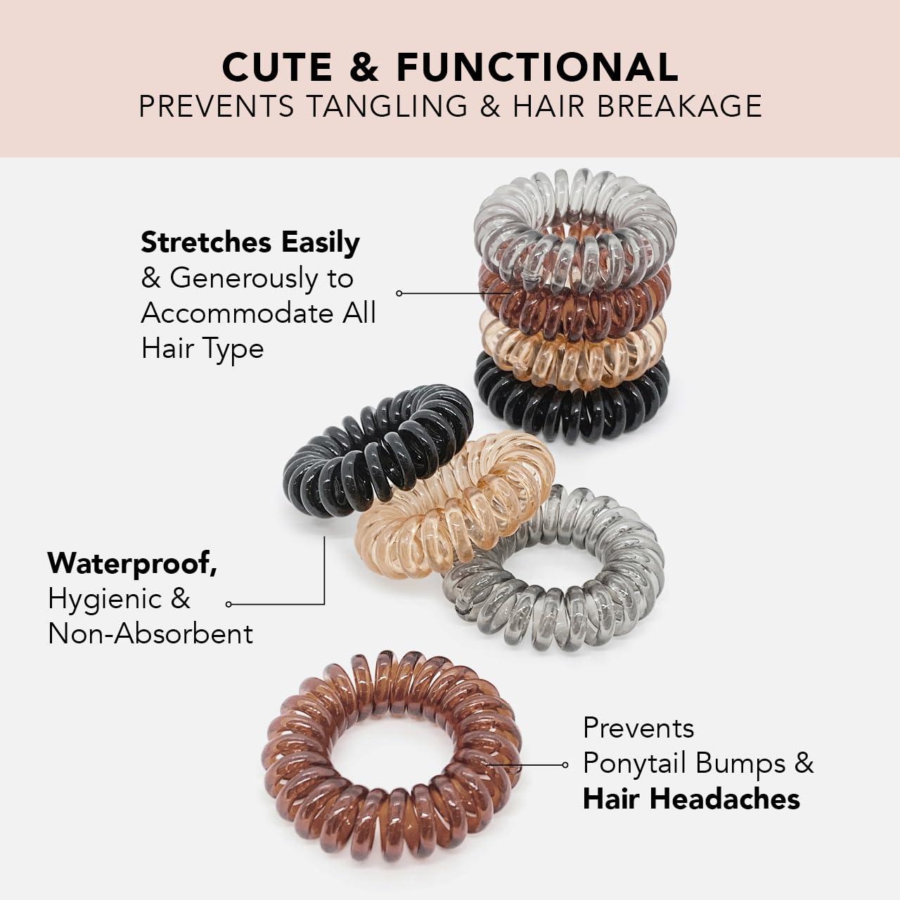 image:imageKitsch Spiral Hair Ties for Women Black Elastic Hair Ties No Damage Ponytail Holders for Thick and Thin Hair Creaseless and DentFree Coil Ideal Gifts for Women 8pc Set BlackBrunette