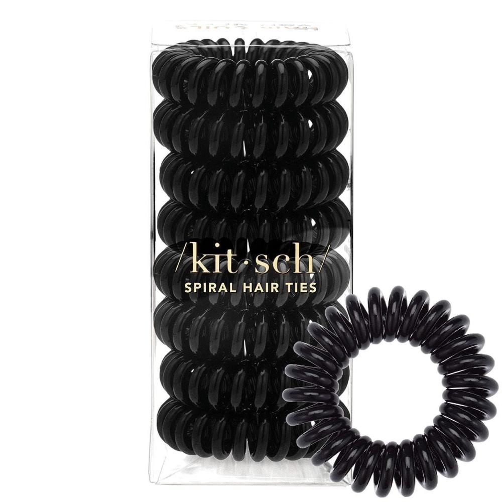 image:imageKitsch Spiral Hair Ties for Women Black Elastic Hair Ties No Damage Ponytail Holders for Thick and Thin Hair Creaseless and DentFree Coil Ideal Gifts for Women 8pc Set BlackBlack
