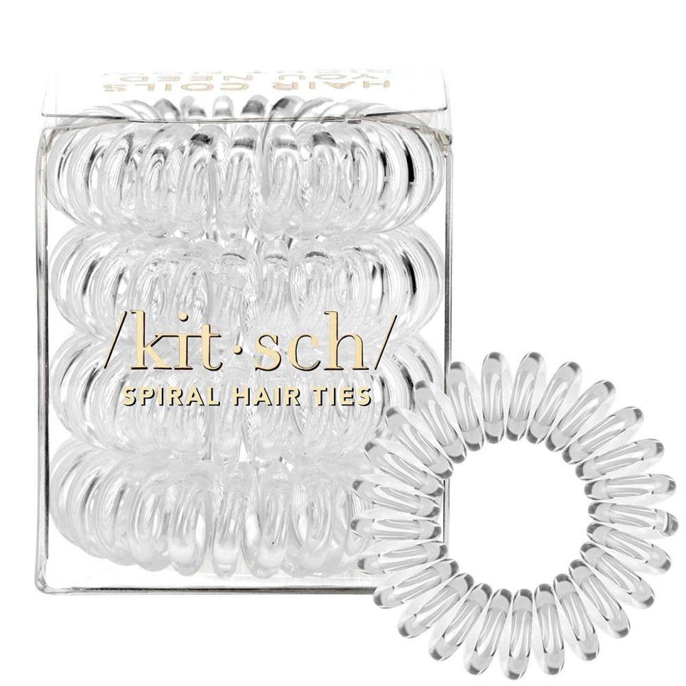 image:imageKitsch Spiral Hair Ties for Women Black Elastic Hair Ties No Damage Ponytail Holders for Thick and Thin Hair Creaseless and DentFree Coil Ideal Gifts for Women 8pc Set BlackTransparent