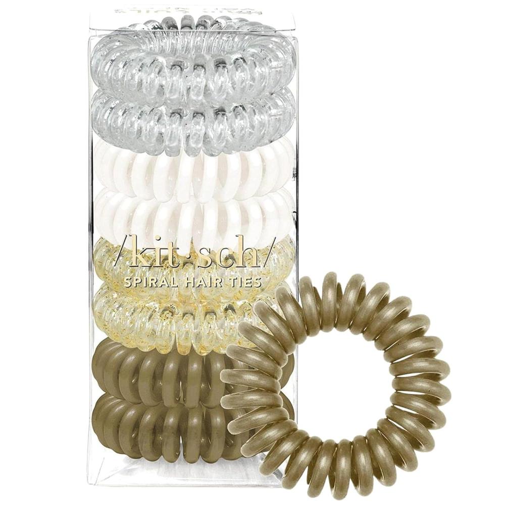 image:imageKitsch Spiral Hair Ties for Women Black Elastic Hair Ties No Damage Ponytail Holders for Thick and Thin Hair Creaseless and DentFree Coil Ideal Gifts for Women 8pc Set BlackWhite