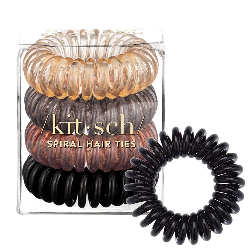 image:imageKitsch Spiral Hair Ties for Women Black Elastic Hair Ties No Damage Ponytail Holders for Thick and Thin Hair Creaseless and DentFree Coil Ideal Gifts for Women 8pc Set BlackBrunette