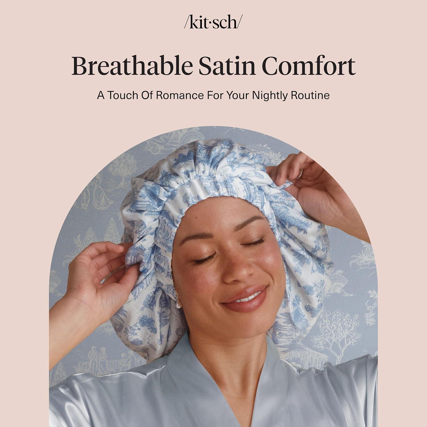 image:imageKitsch x Bridgerton Satin Bonnet for Sleeping Softer Than Silk Bonnet For Sleeping Women Secure Fit Adjustable Night Cap For Curly amp Textured Hair Prevents Breakage amp Tangles Garden ToileGarden Toile