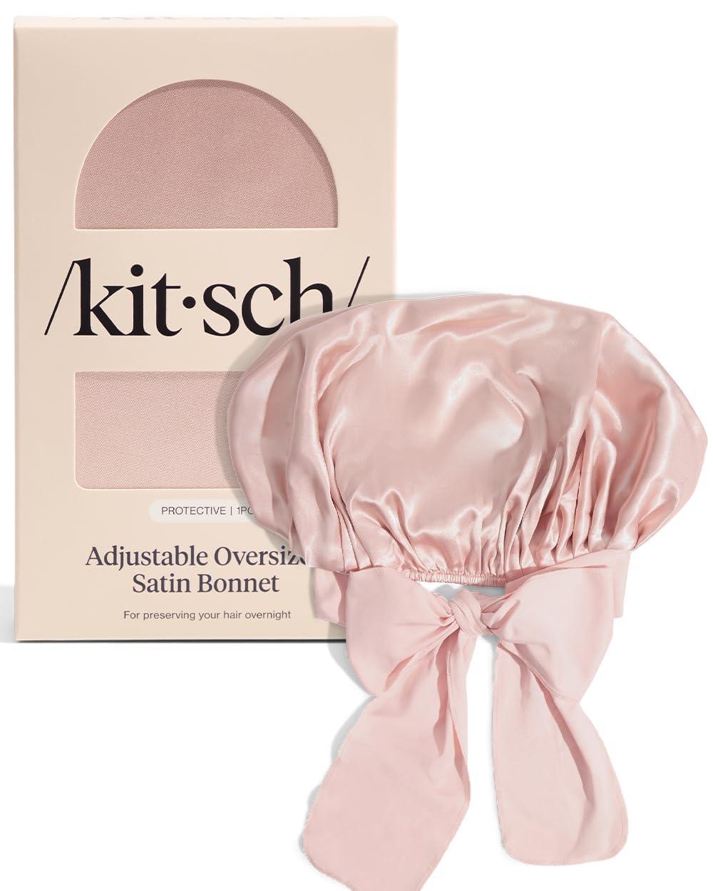 image:imageKitsch x Bridgerton Satin Bonnet for Sleeping Softer Than Silk Bonnet For Sleeping Women Secure Fit Adjustable Night Cap For Curly amp Textured Hair Prevents Breakage amp Tangles Garden ToileBlush