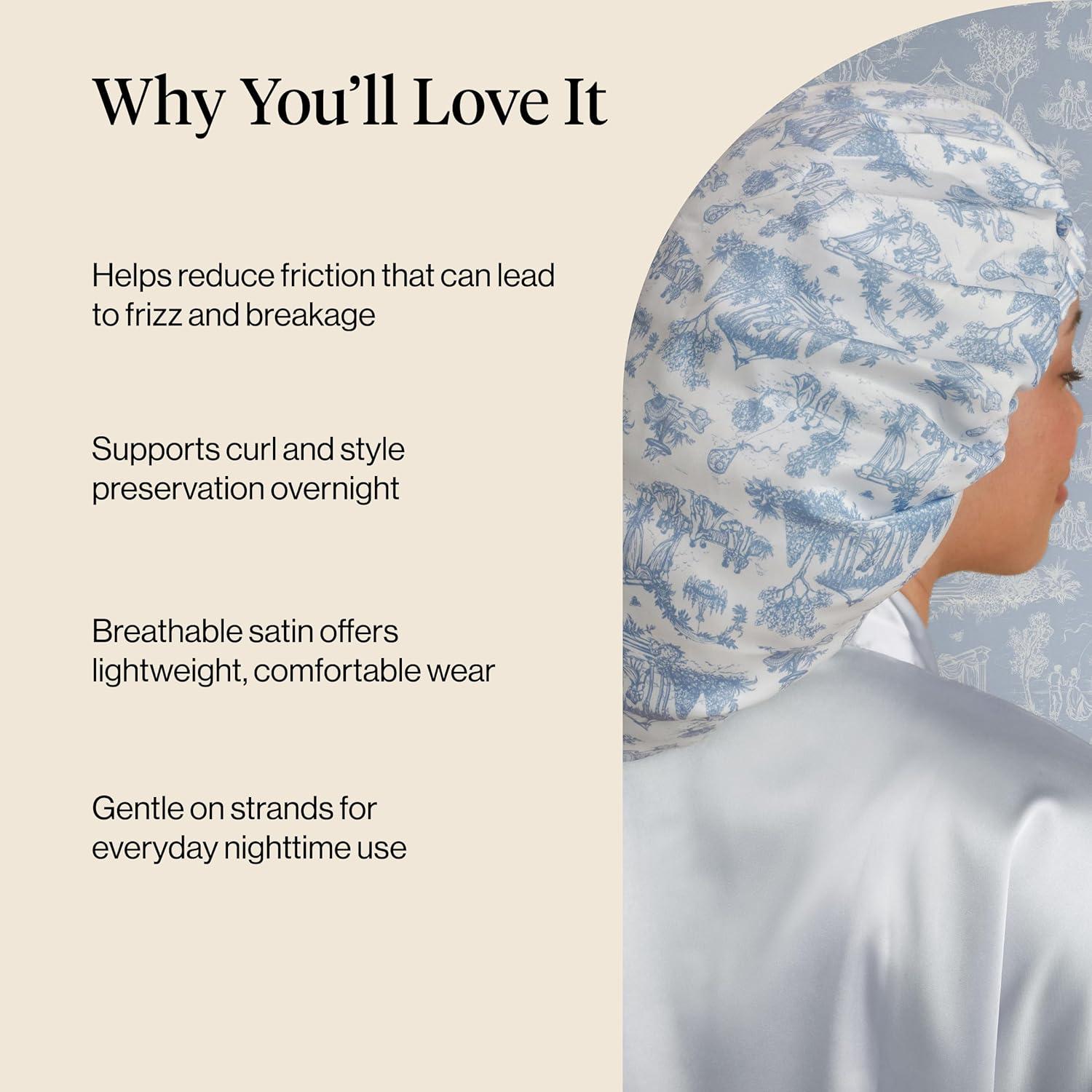 image:imageKitsch x Bridgerton Satin Bonnet for Sleeping Softer Than Silk Bonnet For Sleeping Women Secure Fit Adjustable Night Cap For Curly amp Textured Hair Prevents Breakage amp Tangles Garden ToileGarden Toile