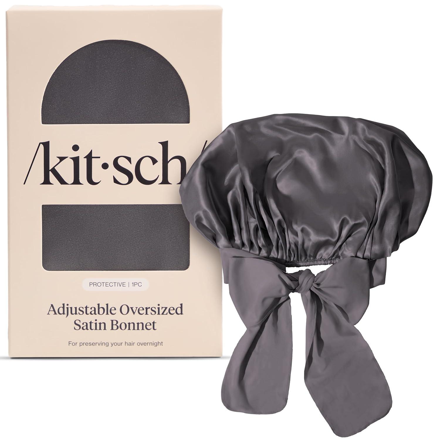 image:imageKitsch x Bridgerton Satin Bonnet for Sleeping Softer Than Silk Bonnet For Sleeping Women Secure Fit Adjustable Night Cap For Curly amp Textured Hair Prevents Breakage amp Tangles Garden ToileCharcoal