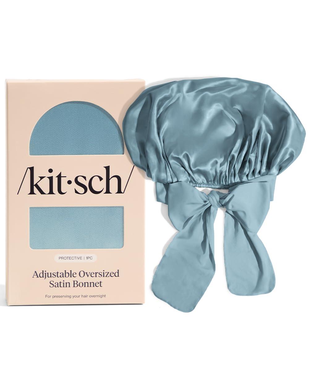image:imageKitsch x Bridgerton Satin Bonnet for Sleeping Softer Than Silk Bonnet For Sleeping Women Secure Fit Adjustable Night Cap For Curly amp Textured Hair Prevents Breakage amp Tangles Garden ToileHaze Blue