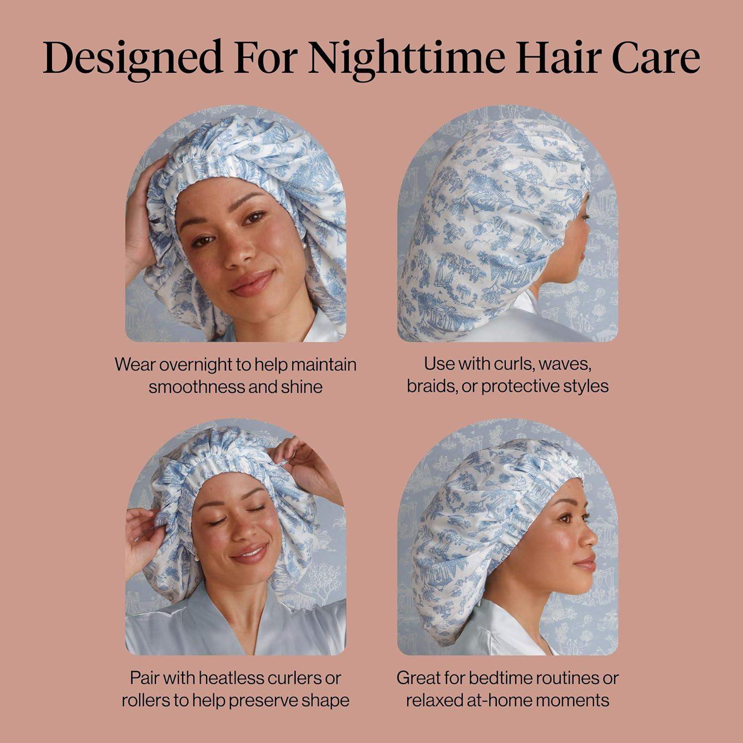 image:imageKitsch x Bridgerton Satin Bonnet for Sleeping Softer Than Silk Bonnet For Sleeping Women Secure Fit Adjustable Night Cap For Curly amp Textured Hair Prevents Breakage amp Tangles Garden ToileGarden Toile
