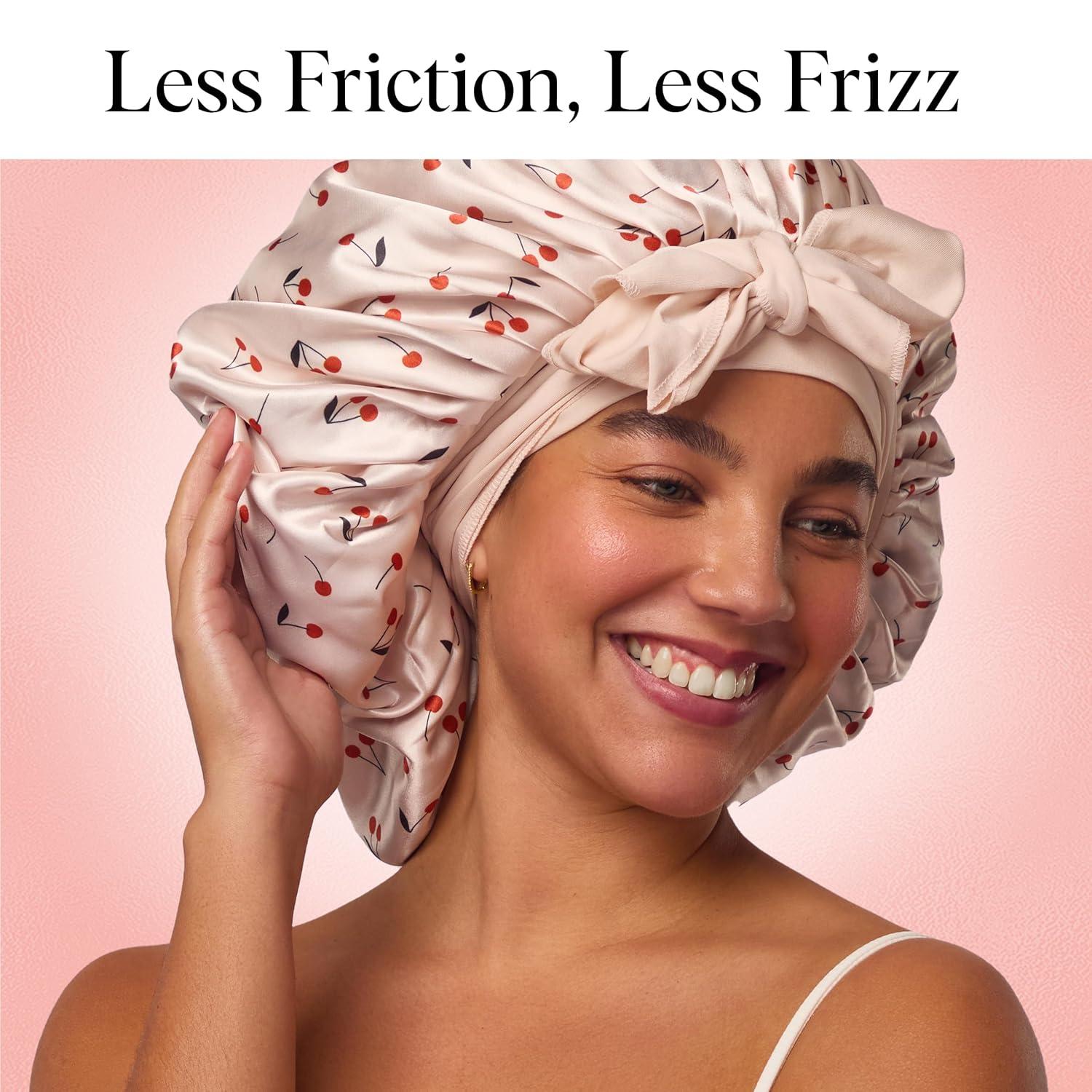 image:imageKitsch x Bridgerton Satin Bonnet for Sleeping Softer Than Silk Bonnet For Sleeping Women Secure Fit Adjustable Night Cap For Curly amp Textured Hair Prevents Breakage amp Tangles Garden ToileCherry Print