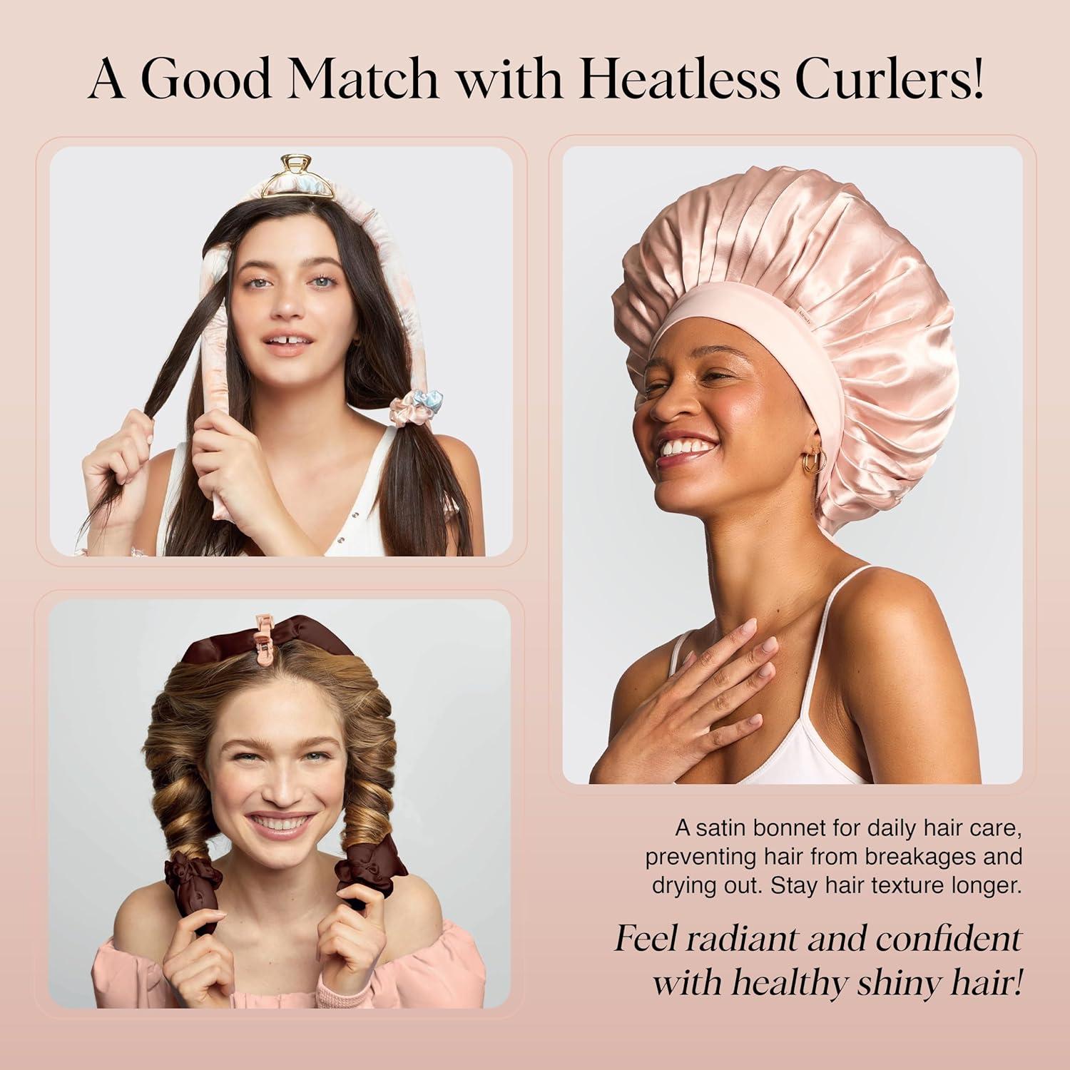 image:imageKitsch x Bridgerton Satin Bonnet for Sleeping Softer Than Silk Bonnet For Sleeping Women Secure Fit Adjustable Night Cap For Curly amp Textured Hair Prevents Breakage amp Tangles Garden ToileBlush