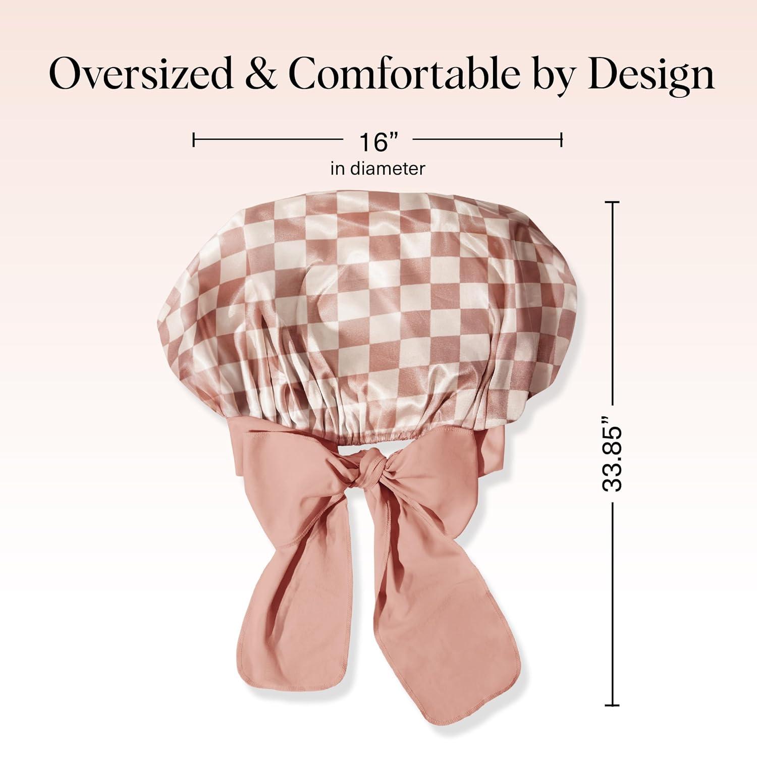 image:imageKitsch x Bridgerton Satin Bonnet for Sleeping Softer Than Silk Bonnet For Sleeping Women Secure Fit Adjustable Night Cap For Curly amp Textured Hair Prevents Breakage amp Tangles Garden ToileTerracotta Checker